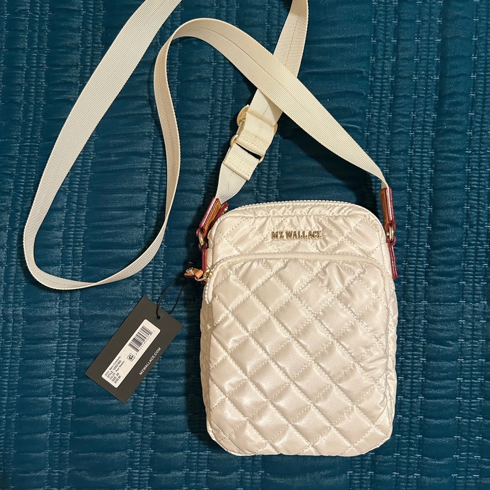 MZ Wallace Metro Quilted Crossbody Bag in Pearl Metallic